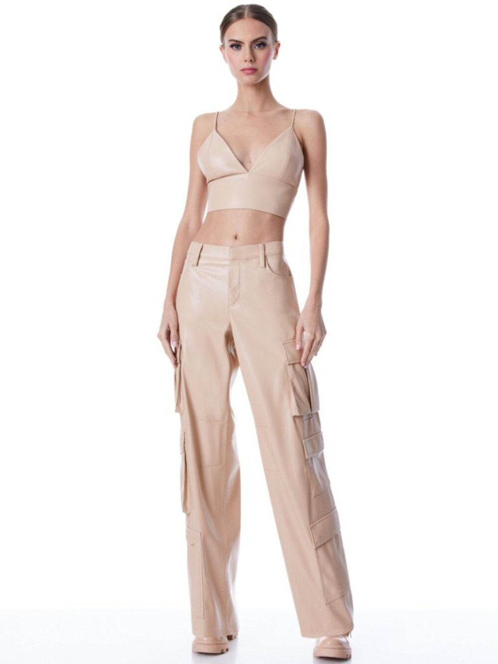 Alice + Olivia Luis Vegan Leather Cargo Pants - Picture 3 of 14